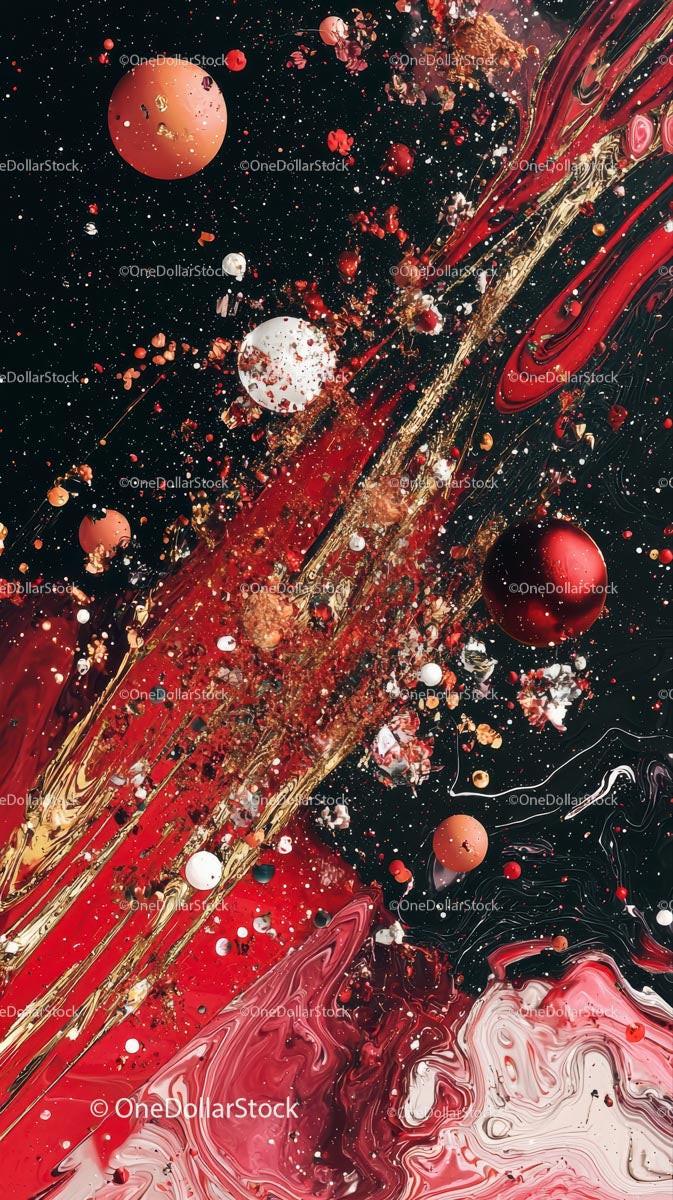 Dynamic Red and Gold Abstract Art with Swirling Patterns