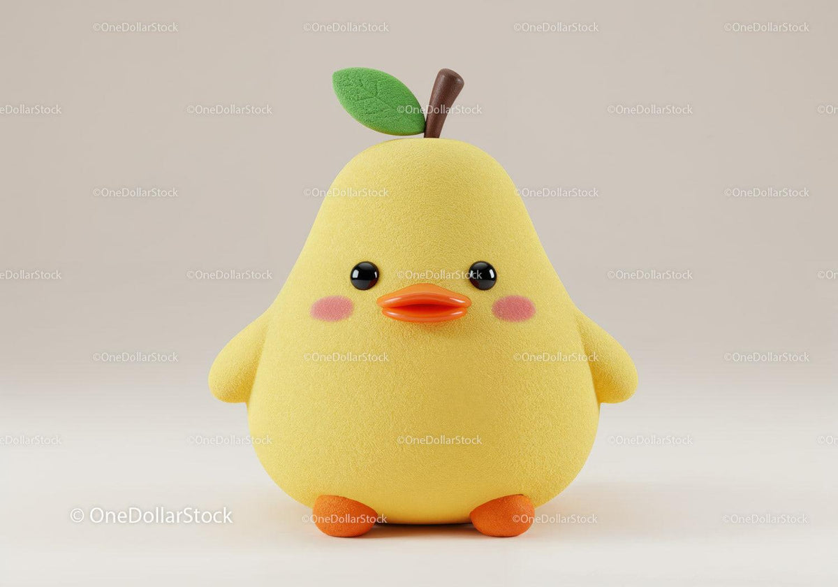 stock photo bundle made with Yellow Plush Duck Toy with Green Leaf and Orange Beak Stock Photo Bundle