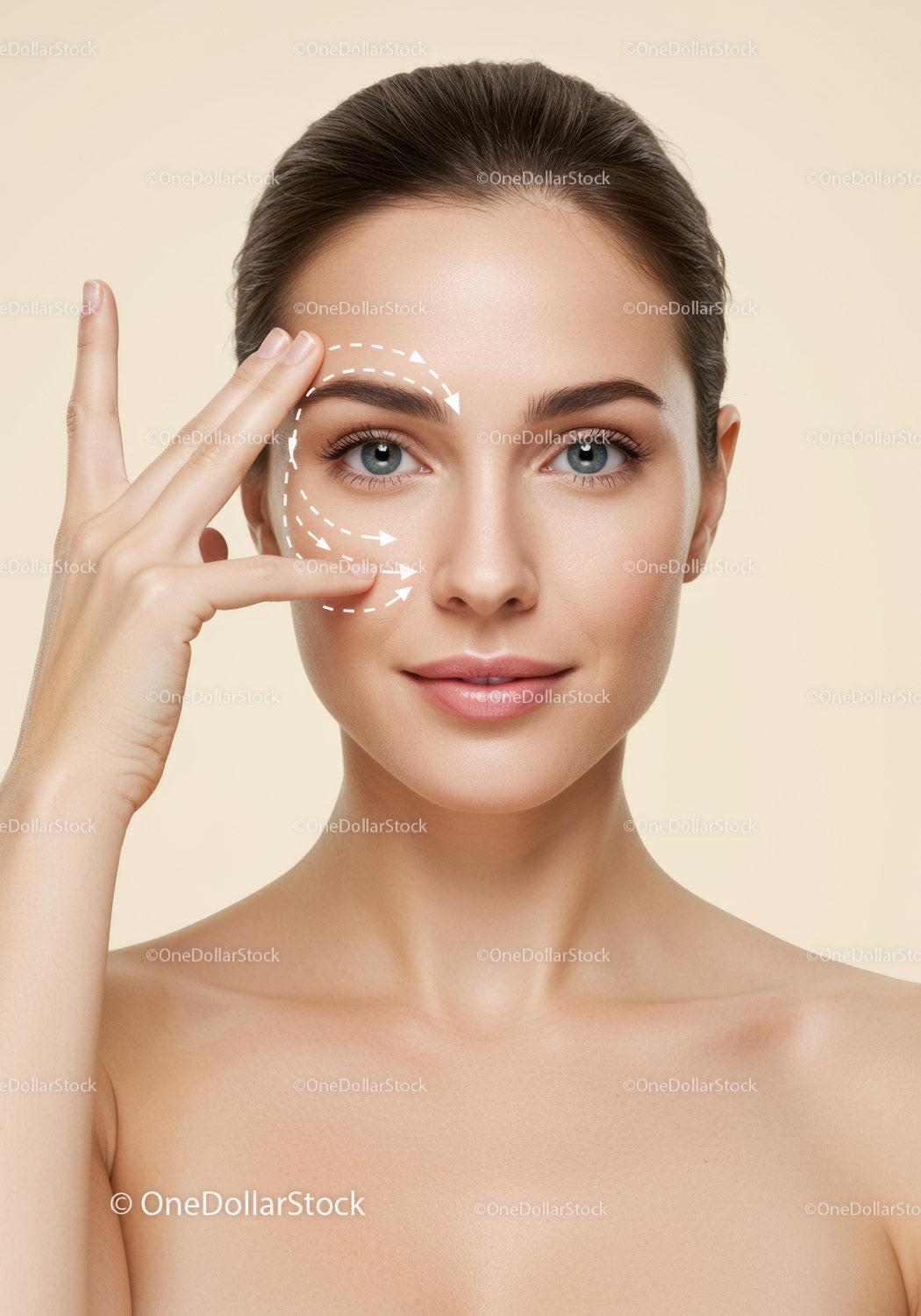 Close Up of Woman Performing Facial Skincare Routine with Clear Skin