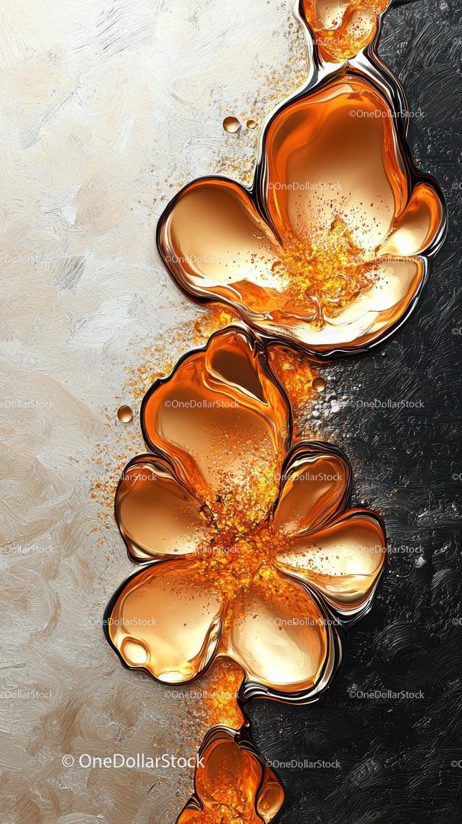 Vibrant Orange Glass Flower Art with Metallic Highlights for Modern Decor