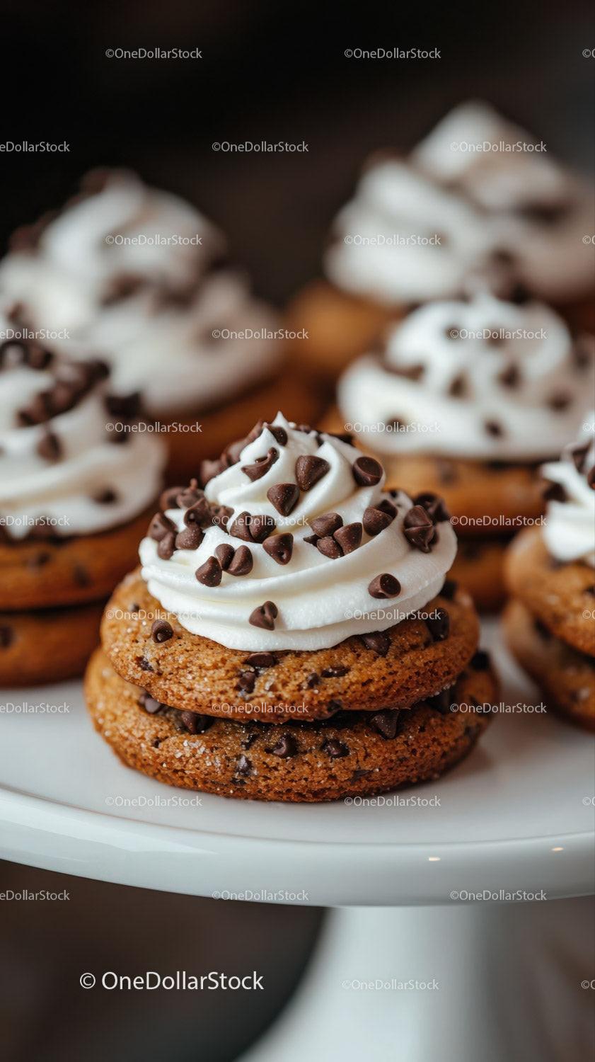 Chocolate Chip Cookie with Whipped Cream and Chocolate Topping Stock Photo Bundle preview 15