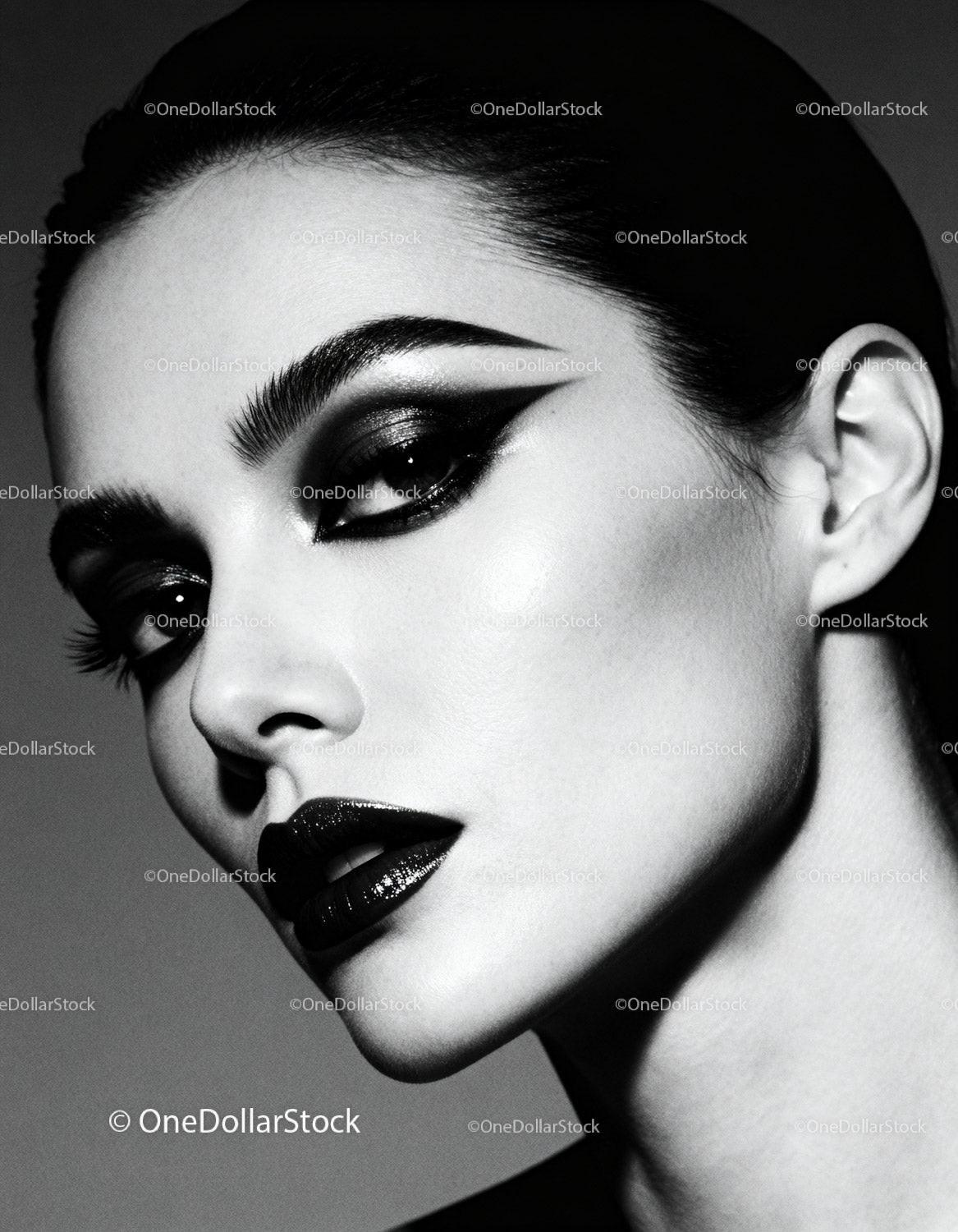 Elegant woman with dramatic black makeup closeup