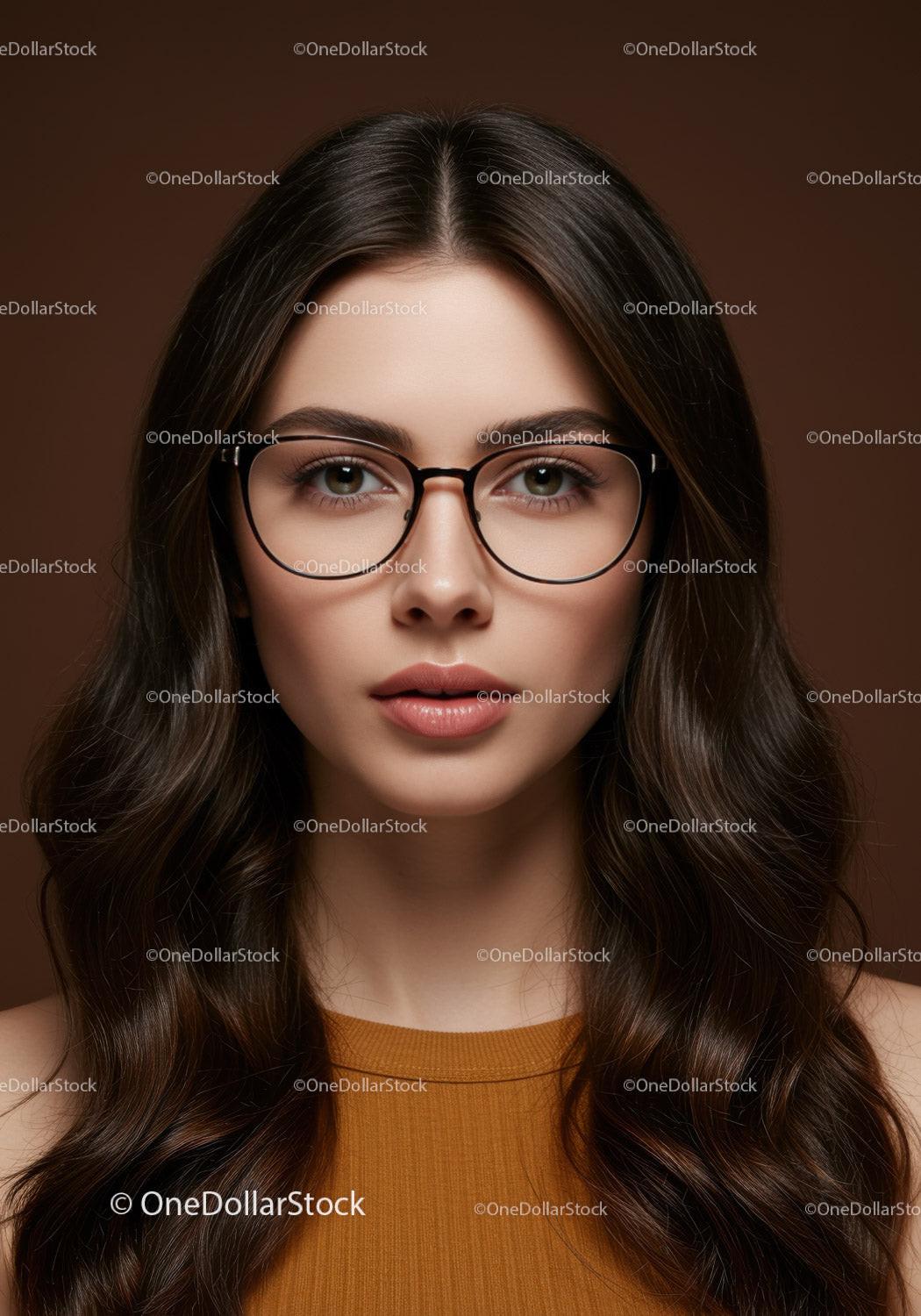 Portrait of a Confident Young Woman with Glasses and Long Hair
