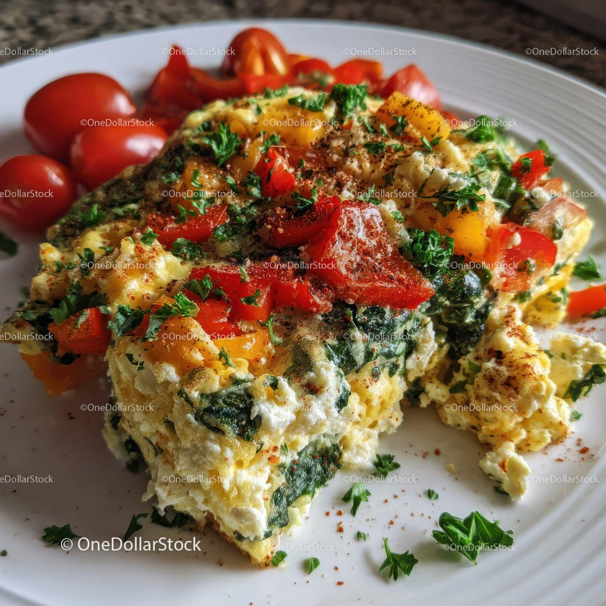 Colorful Vegetable Frittata with Bell Peppers and Herbs Stock Photo Bundle preview 14