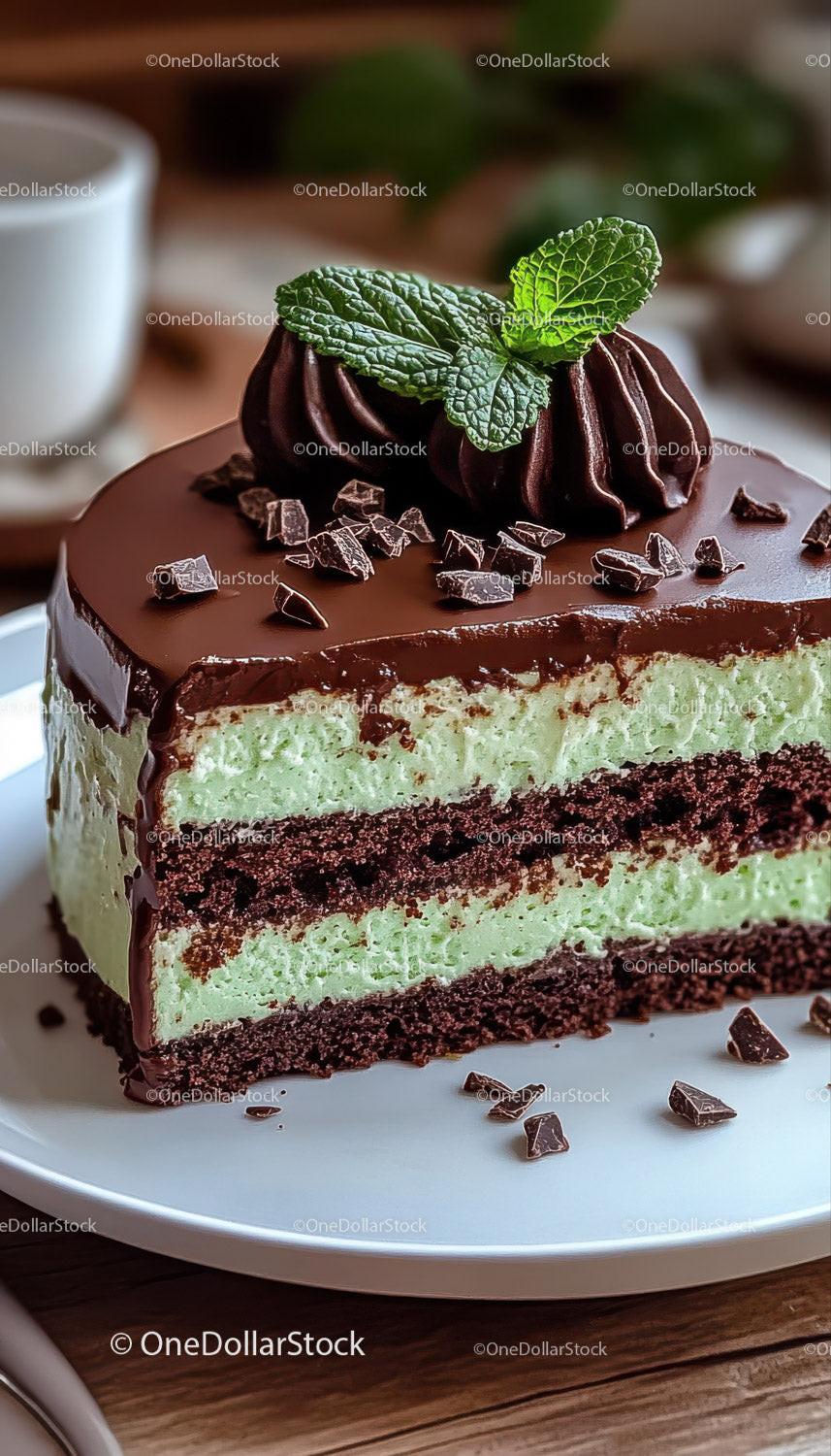 stock photo bundle made with Creamy Mint and Chocolate Layered Cheesecake with Chocolate Flakes Stock Photo Bundle
