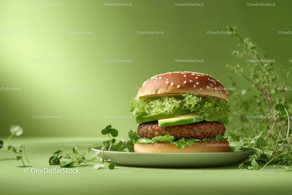 Fresh Vegetarian Burger with Lettuce and Cucumber on Sesame Bun