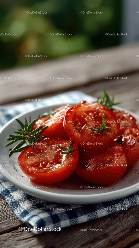 Delicious Cherry Tomato Toast with Fresh Herbs in Outdoor Setting Stock Photo Bundle preview 6