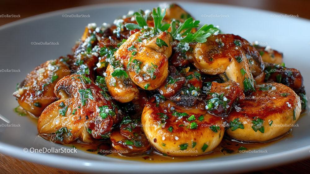 Sautéed Mushrooms with Garlic and Herbs Plate for Gourmet Cuisine Stock Photo Bundle preview 10