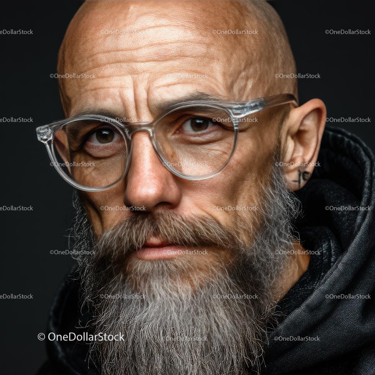 Mature Man with Glasses and a Thoughtful Expression in Portrait Stock Photo Bundle preview 12