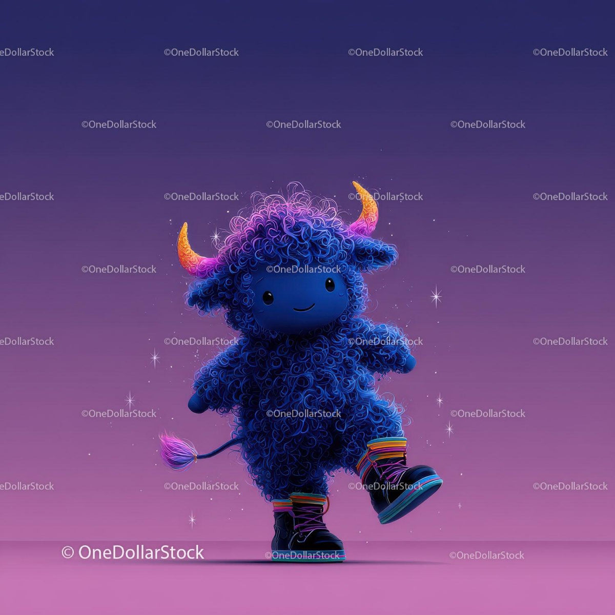 Colorful Furry Mascot with Rainbow Horns Wearing Boots and Smiling Stock Photo Bundle preview 14