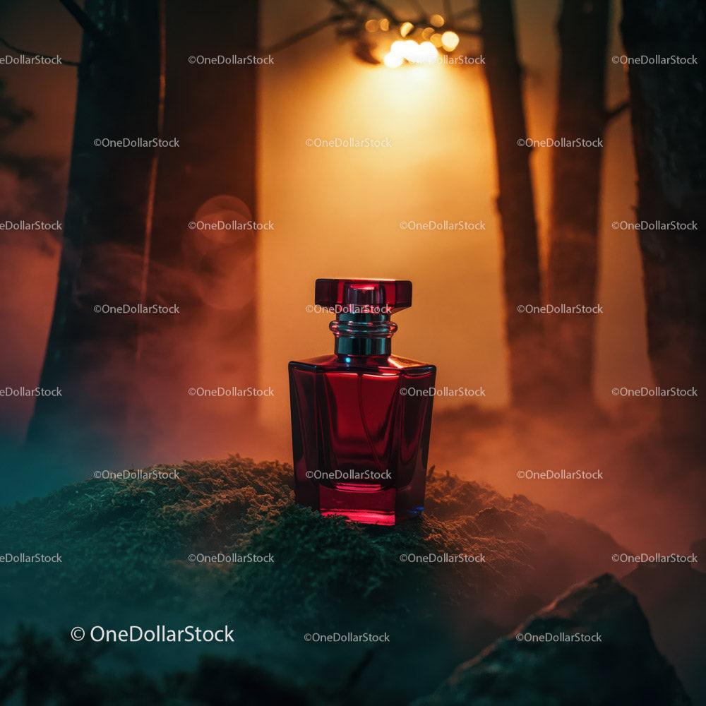 Red Perfume Bottle in Atmospheric Lighting for Luxury Product Photography JPG Mockup Image preview