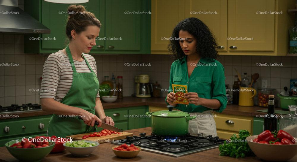Women Cooking Together in a Bright and Colorful Kitchen Stock Photo Bundle preview 7