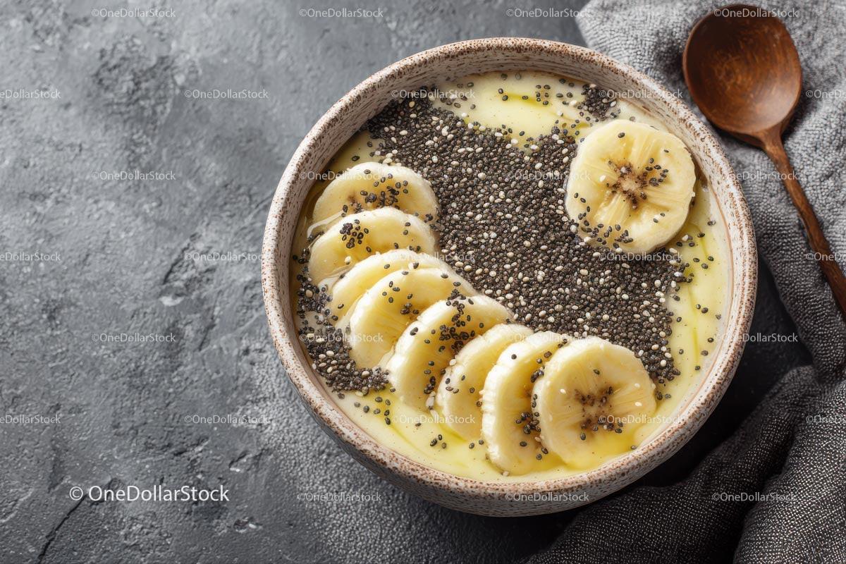 Delicious Tropical Smoothie Bowl with Banana and Chia Seeds Stock Photo Bundle preview 14