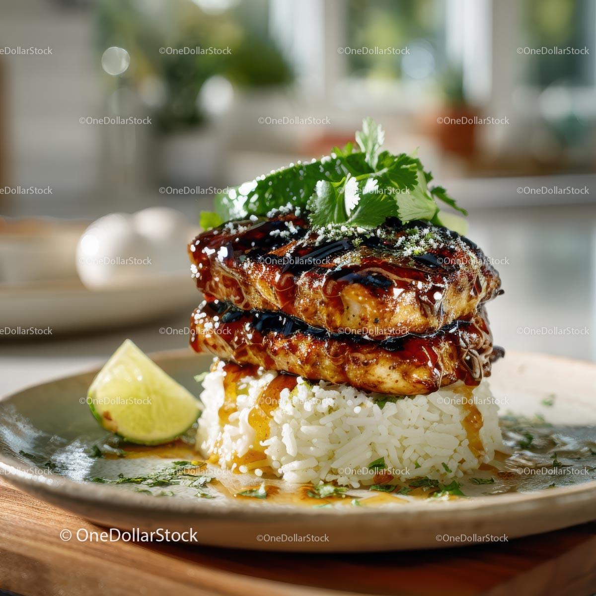 Grilled Chicken with Cilantro and Lime Served on Rice Stock Photo Bundle preview 7