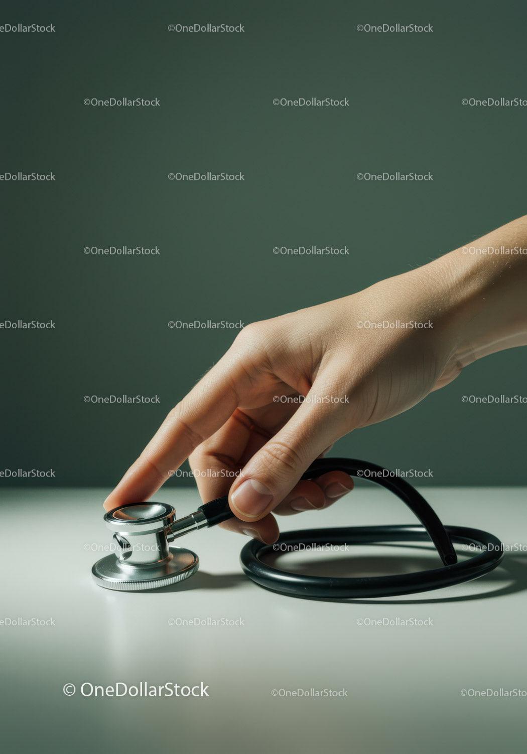 Close-up of Hand Holding a Stethoscope in Medical Setting