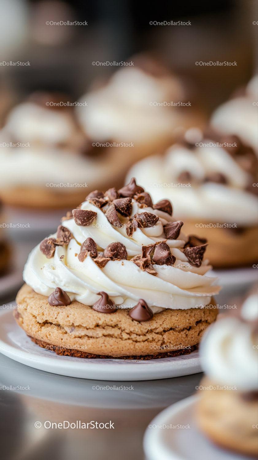Chocolate Chip Cookie with Whipped Cream and Chocolate Topping Stock Photo Bundle preview 19