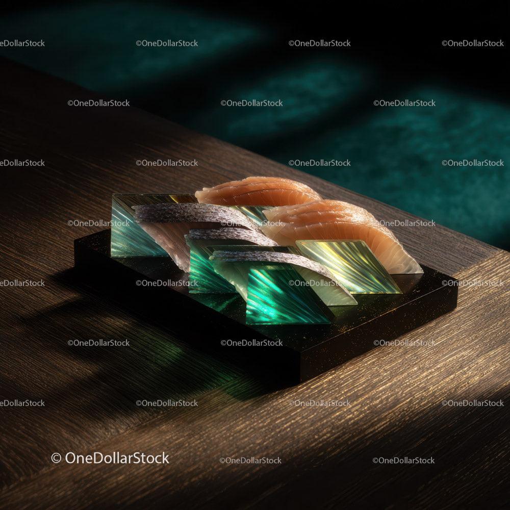 Elegant Sashimi Platter with Fresh Fish and Edible Flowers Stock Photo Bundle preview 7