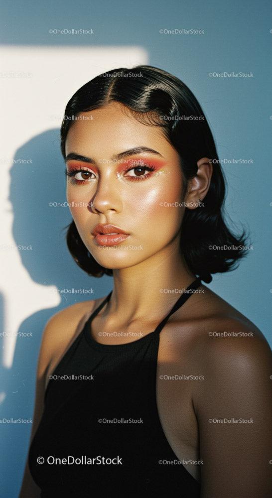 Stunning Portrait of a Young Woman with Vibrant Makeup Stock Photo Bundle creative preview 4