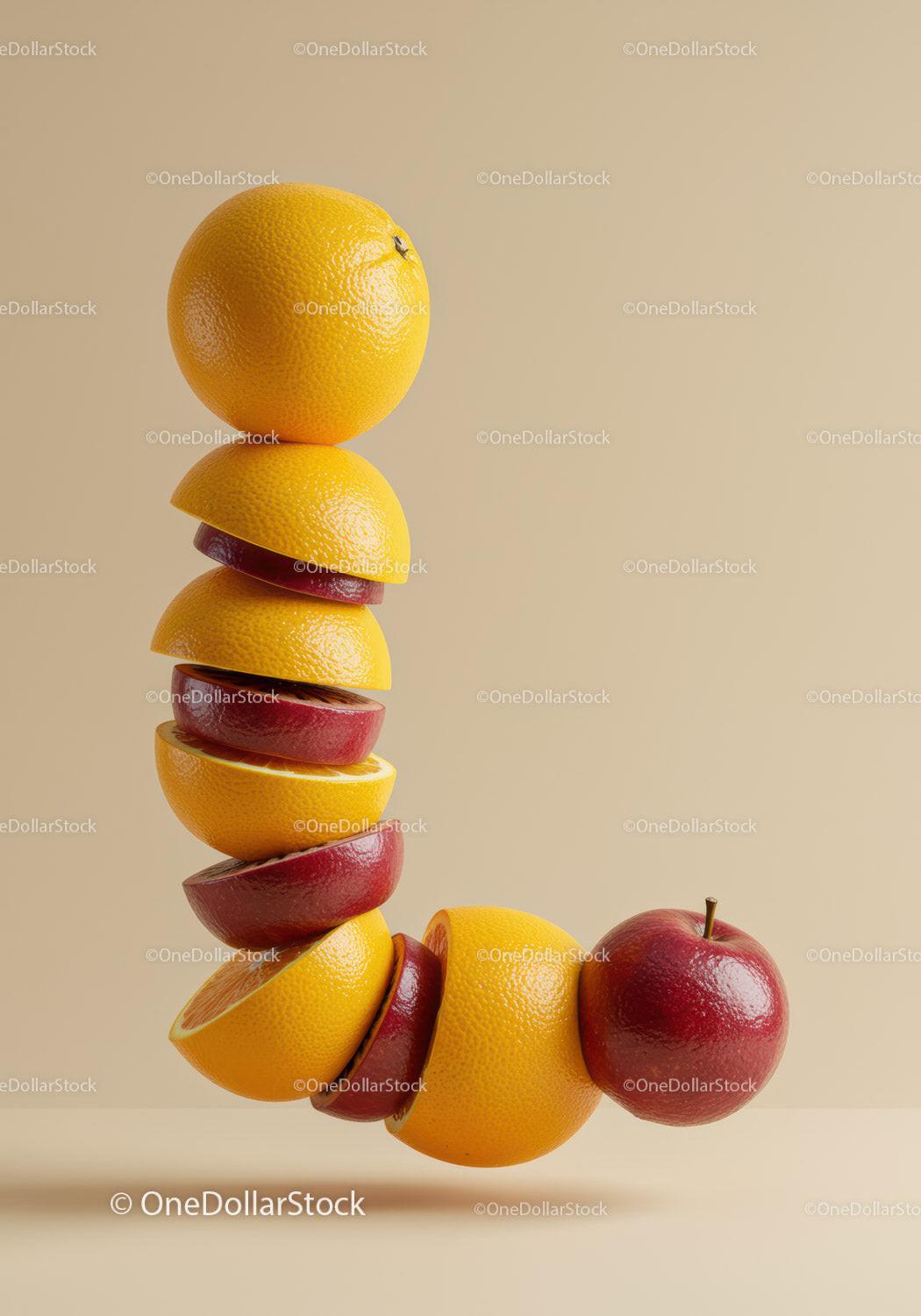 Creative stack of orange and apple fruit slices