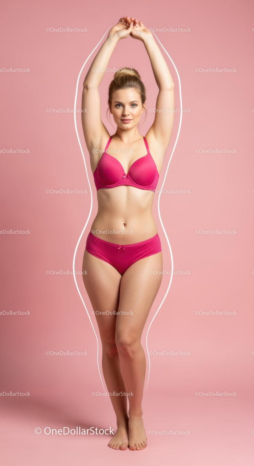 Young Woman in Pink Lingerie Posing Confidently against Pink Background