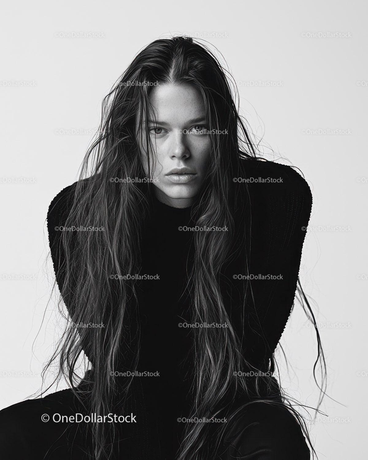 Powerful Black and White Portrait of a Woman with Wet Hair
