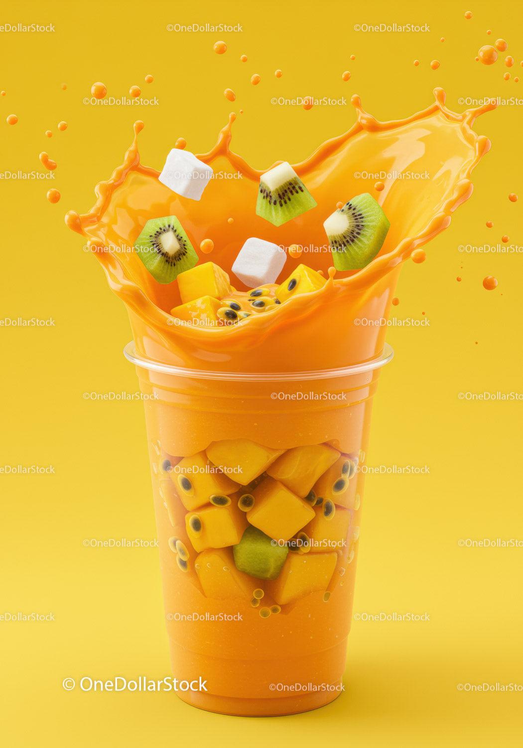 Tropical fruit smoothie splash with kiwi and marshmallows