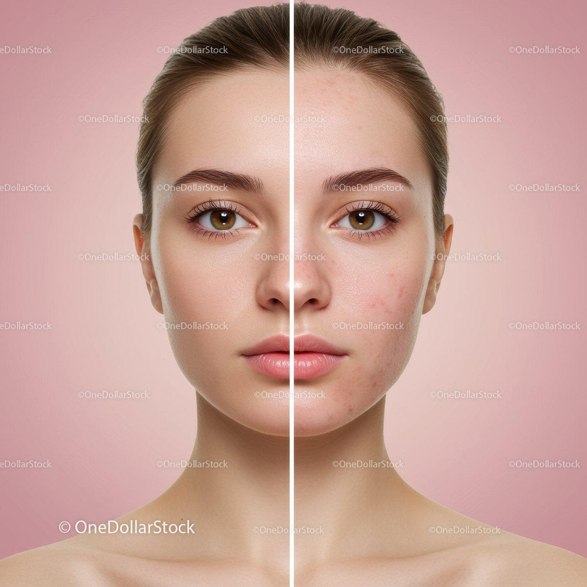 Portrait of a Young Woman with Clear Skin and Acne Prone Complexion