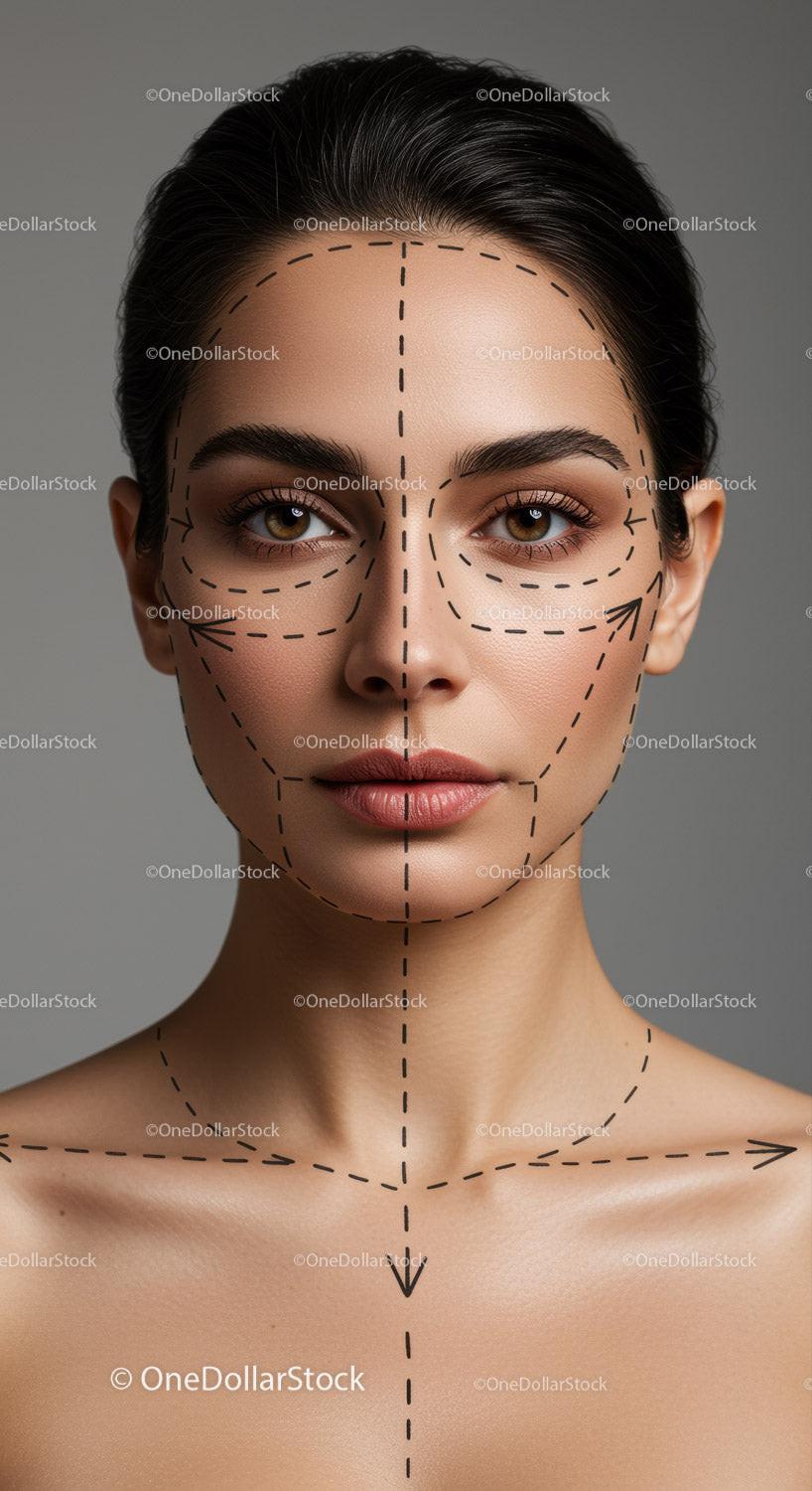 Facial Contouring and Skincare Concept with Woman's Clear Skin