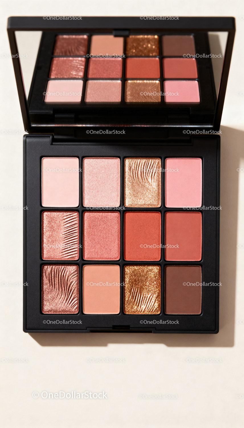 Makeup palette with soft warm and glittery shades