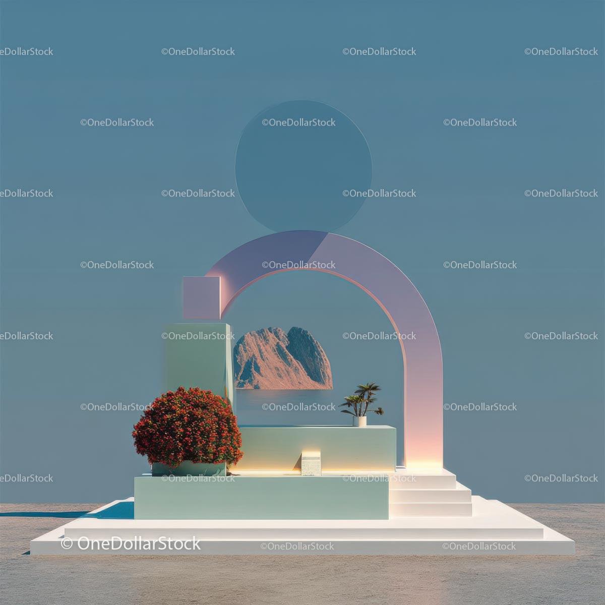 Futuristic Abstract Landscape with Vibrant Red Trees Stock Photo Bundle preview 17
