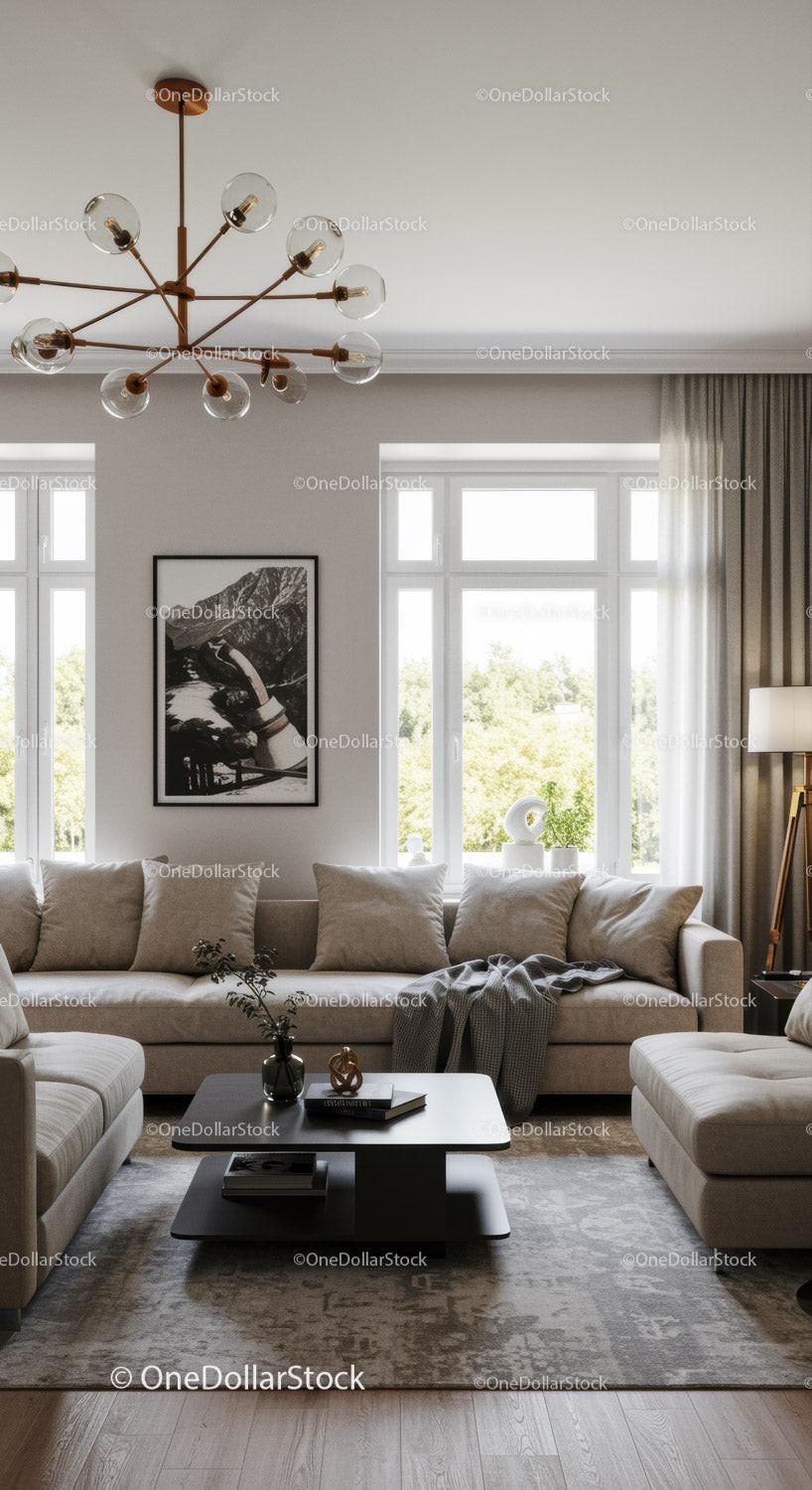 Contemporary Living Room with Beige Sofa and Elegant Decor