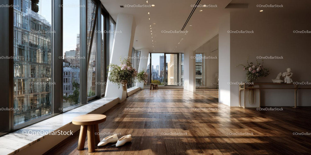 Bright Modern Interior with Large Windows and City View