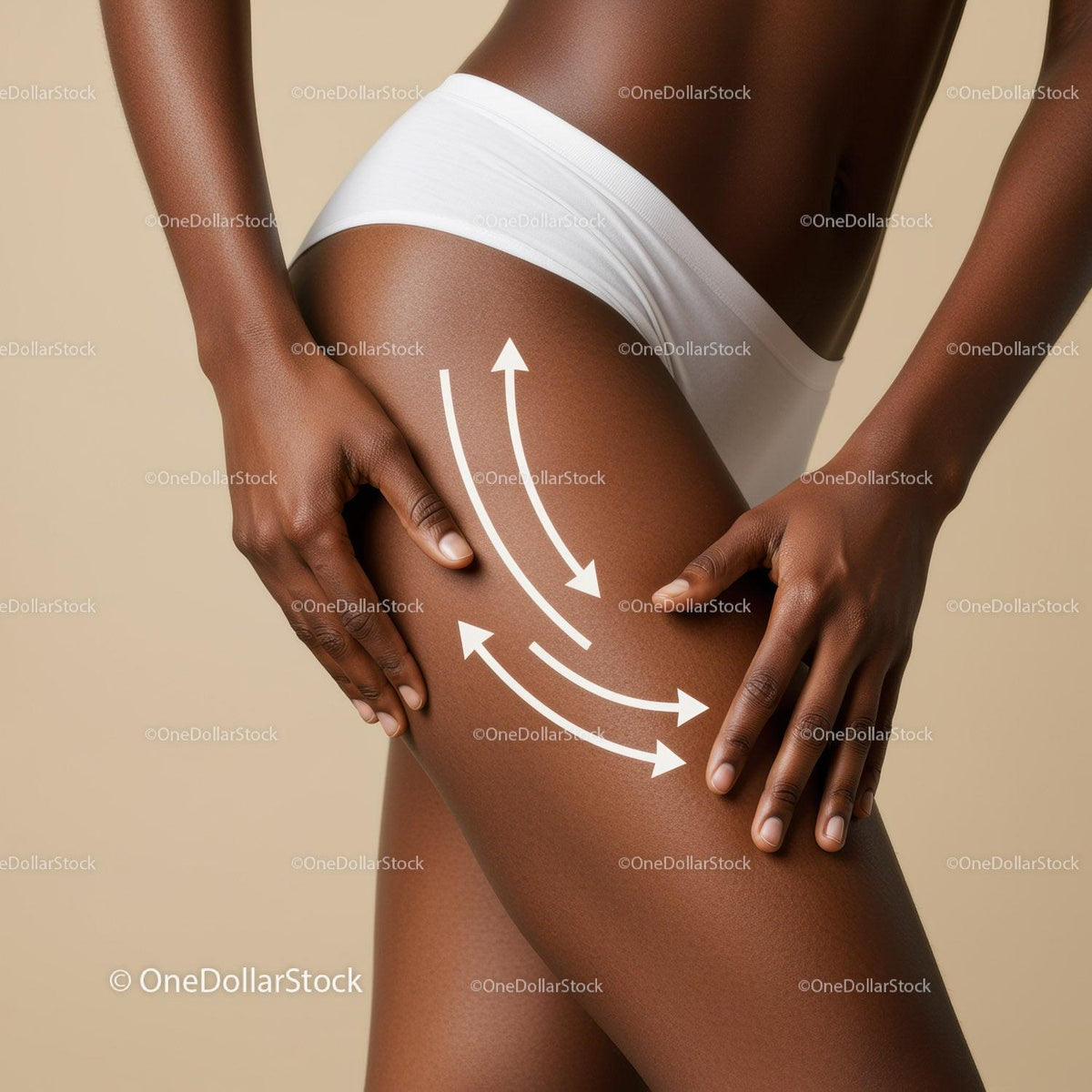 Elegant Woman with Beautiful Dark Skin and Smooth Thighs in White Underwear