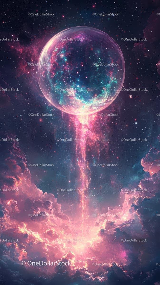 Colorful Cosmic Explosion with Galaxy and Nebula in Deep Space