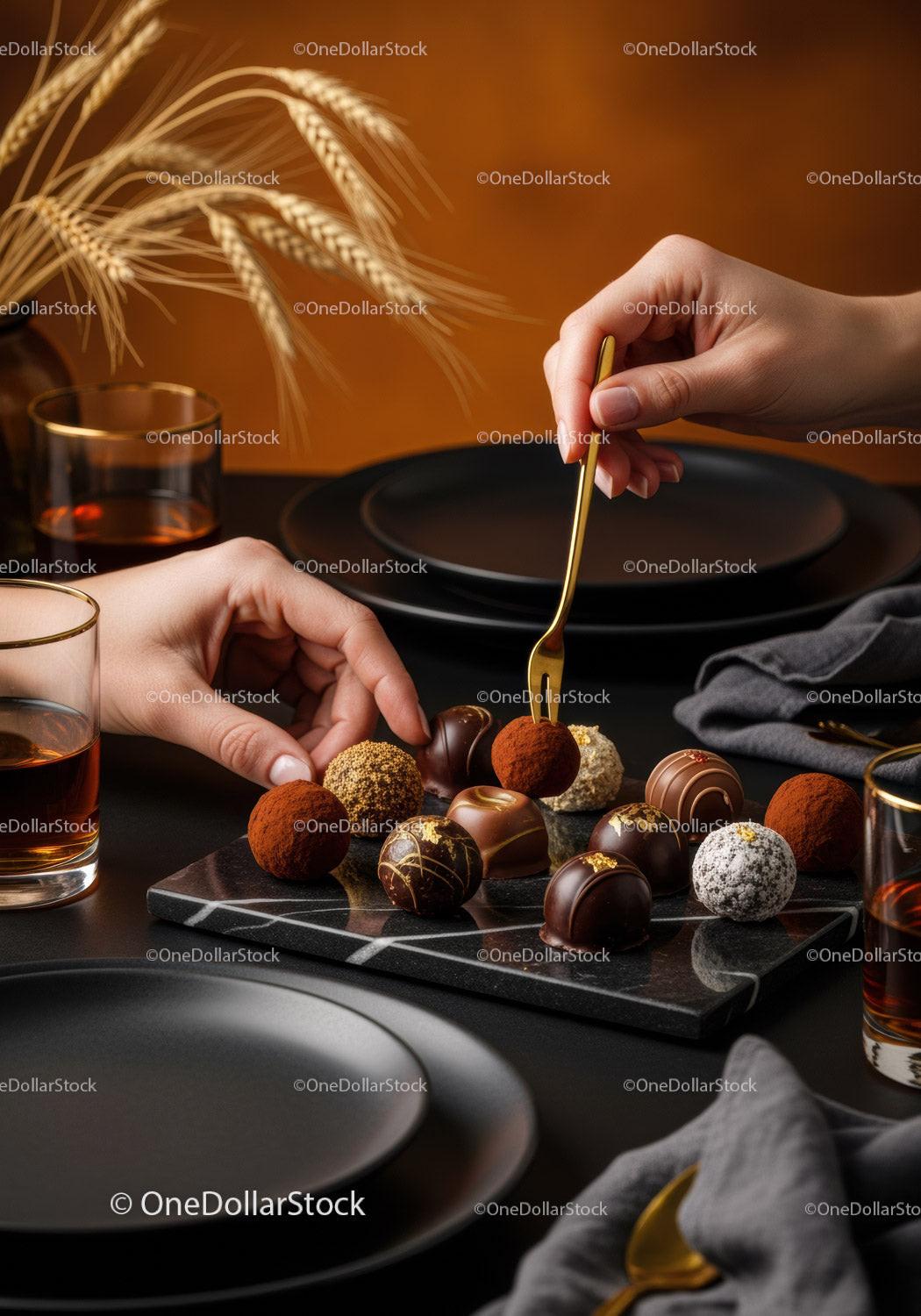 Gourmet Assortment of Chocolate Truffles on Elegant Black Slate