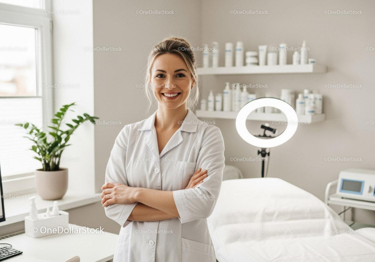 Smiling Female Healthcare Professional in Modern Medical Clinic