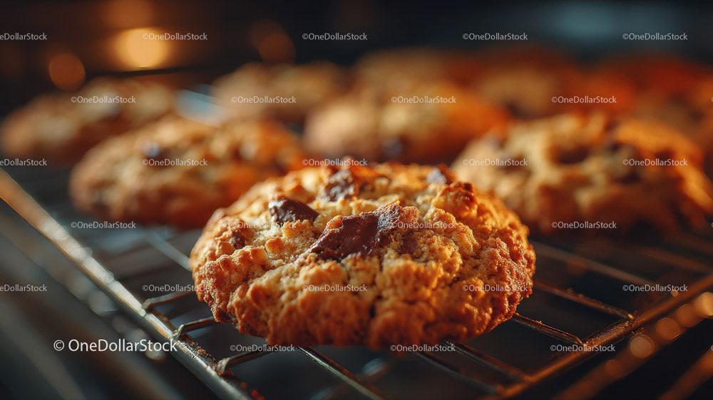Freshly Baked Chocolate Chip Cookies on Cooling Rack Stock Photo Bundle preview 9