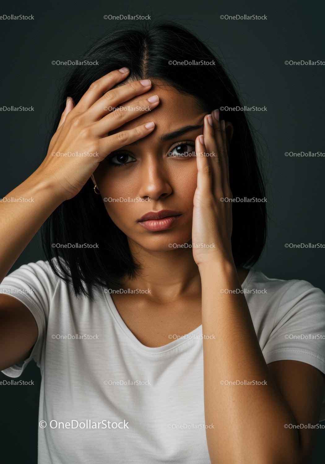 Portrait of Confident Woman with Black Hair and Natural Makeup