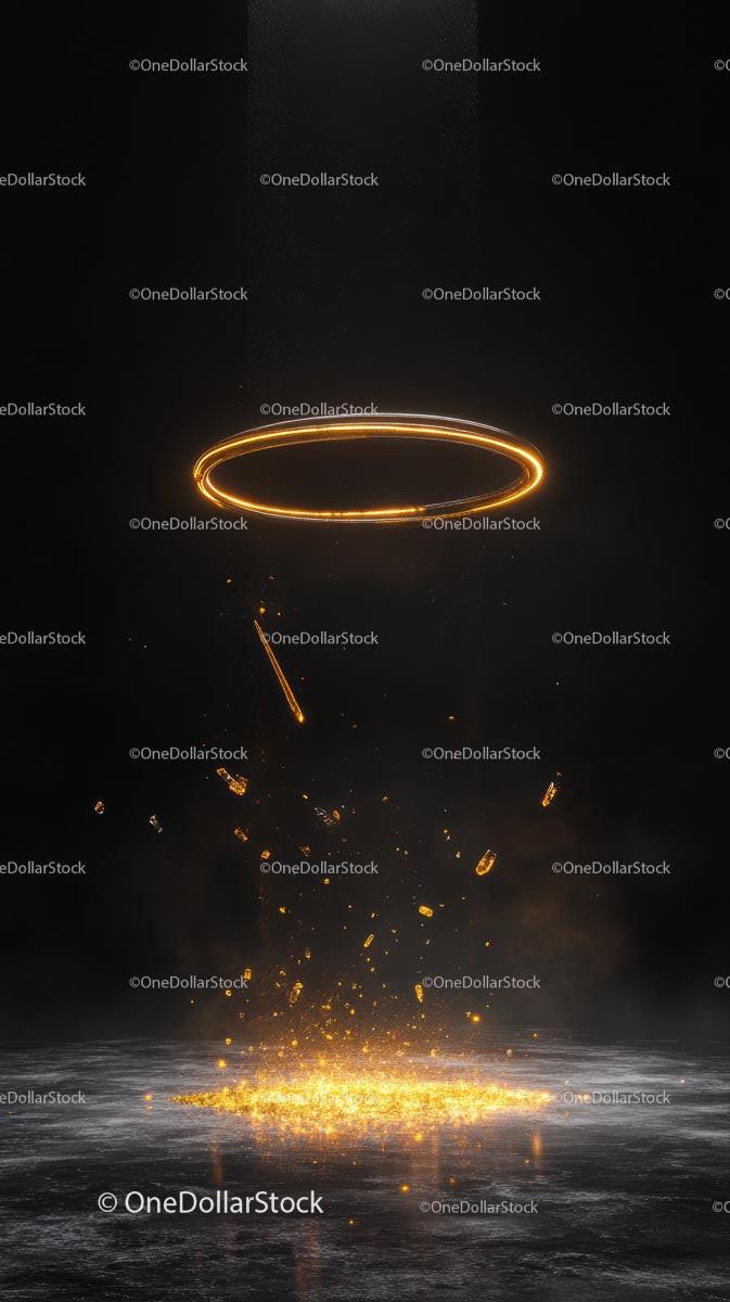 Dynamic Light Painting with Glowing Ring and Sparks in Dark Background