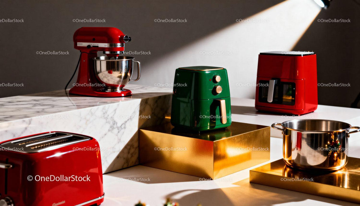 Modern kitchen appliances elegantly displayed on marble