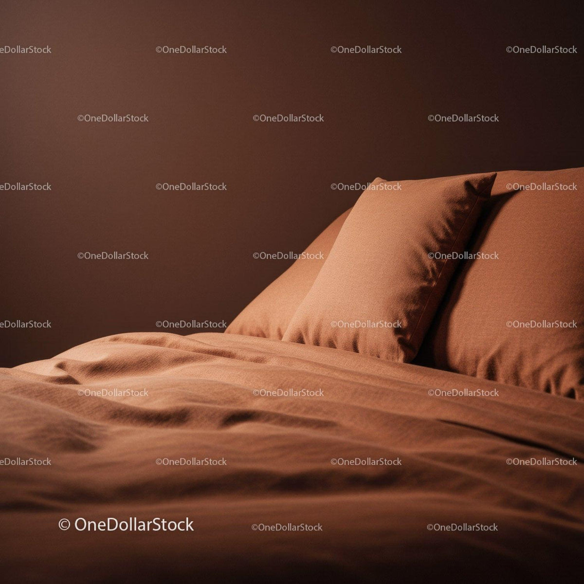 Cozy Bed with Pillows and Soft Bedding in Modern Bedroom