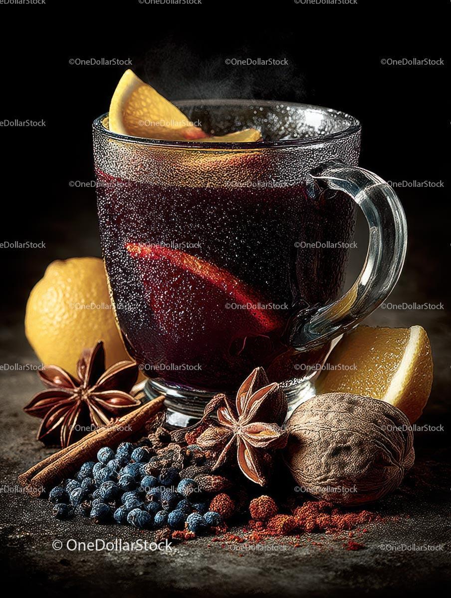 Cozy Mulled Wine with Spices and Citrus Garnish Stock Photo Bundle preview 13
