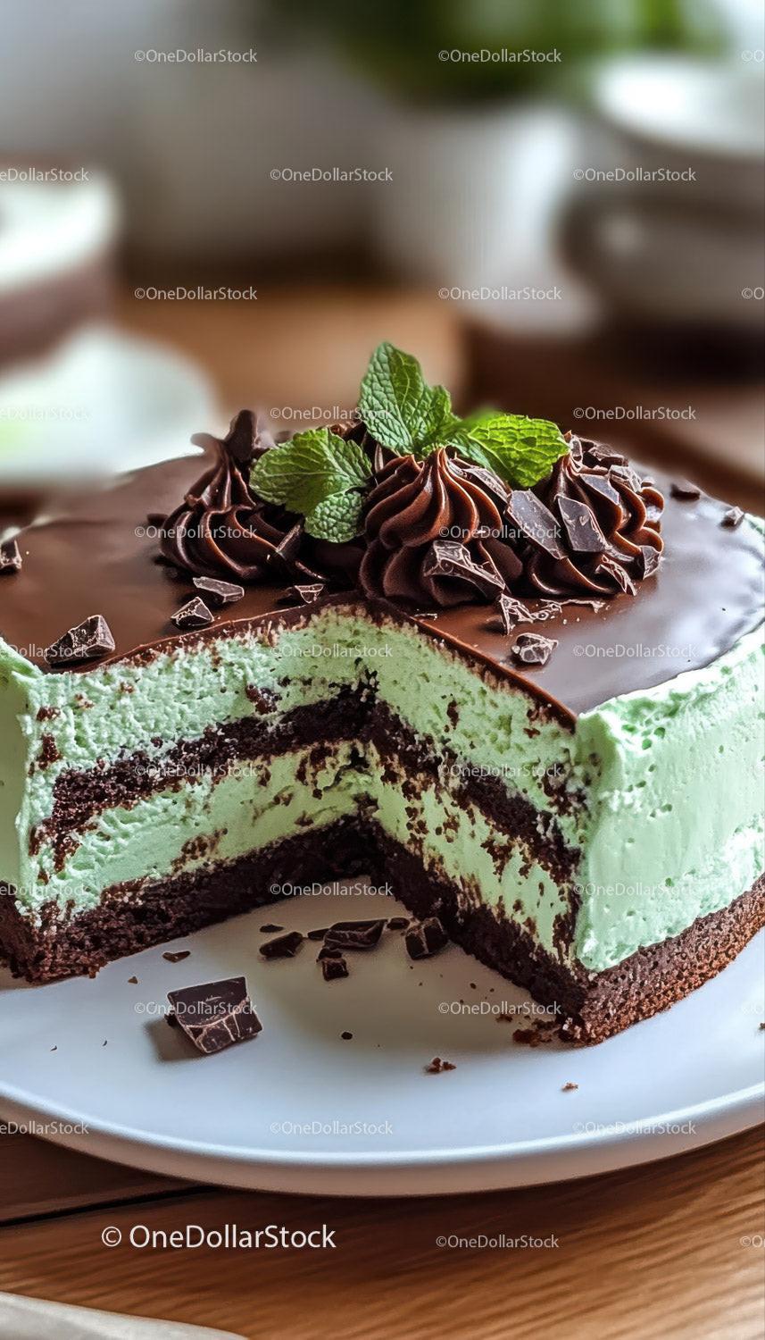 Creamy Mint and Chocolate Layered Cheesecake with Chocolate Flakes Stock Photo Bundle creative preview 4