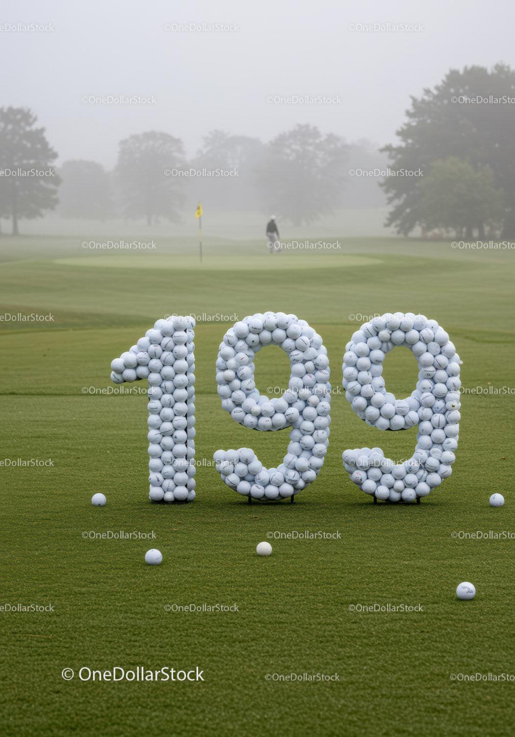 Golf Balls Arranged in Numbers on Misty Golf Course