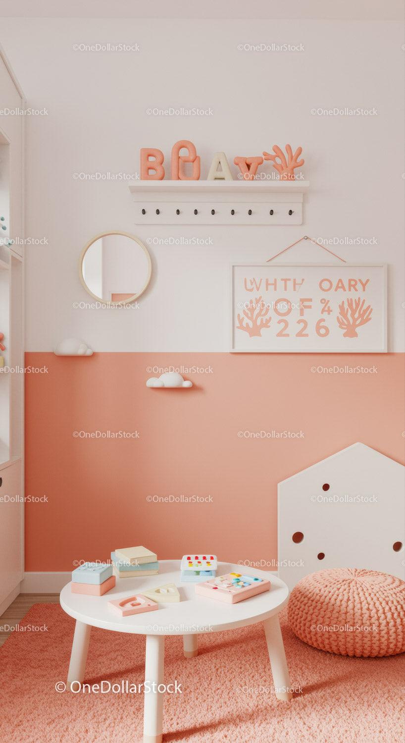 Cute Children's Playroom with Coral Pink and Soft Pastel Decor