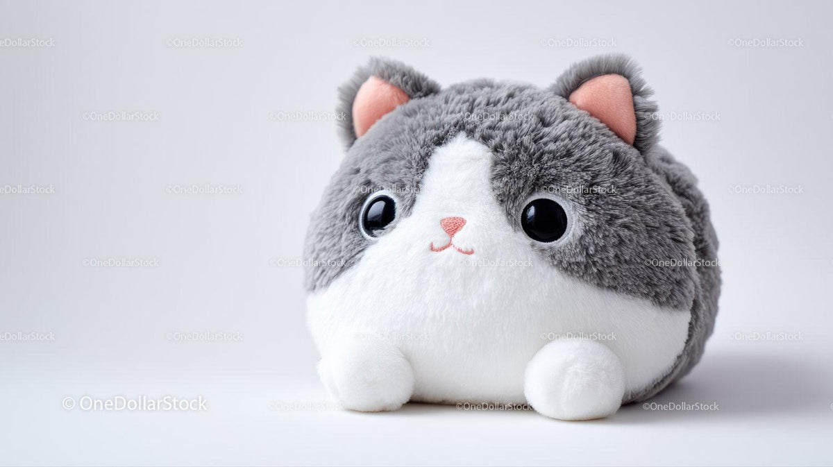 Cute Plush Cat Toy with Large Black Eyes and Pink Nose Stock Photo Bundle preview 30