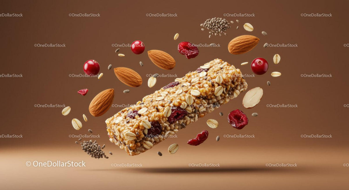 Healthy granola bar with almonds and dried cranberries