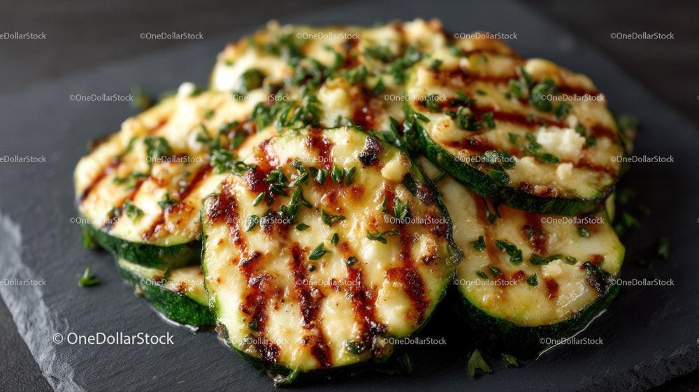 Grilled Zucchini Slices with Herbs on Slate Plate Stock Photo Bundle preview
