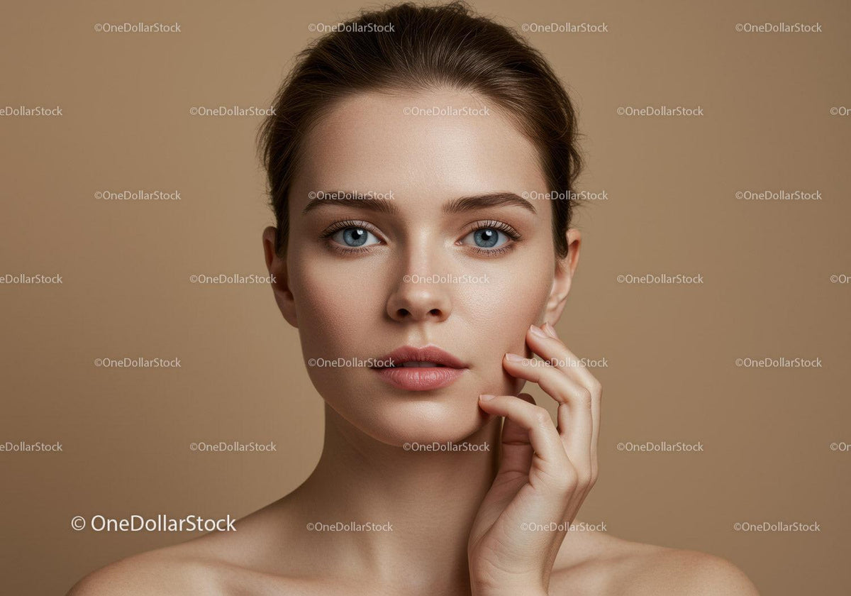 Elegant Woman Portrait with Clear Skin and Blue Eyes