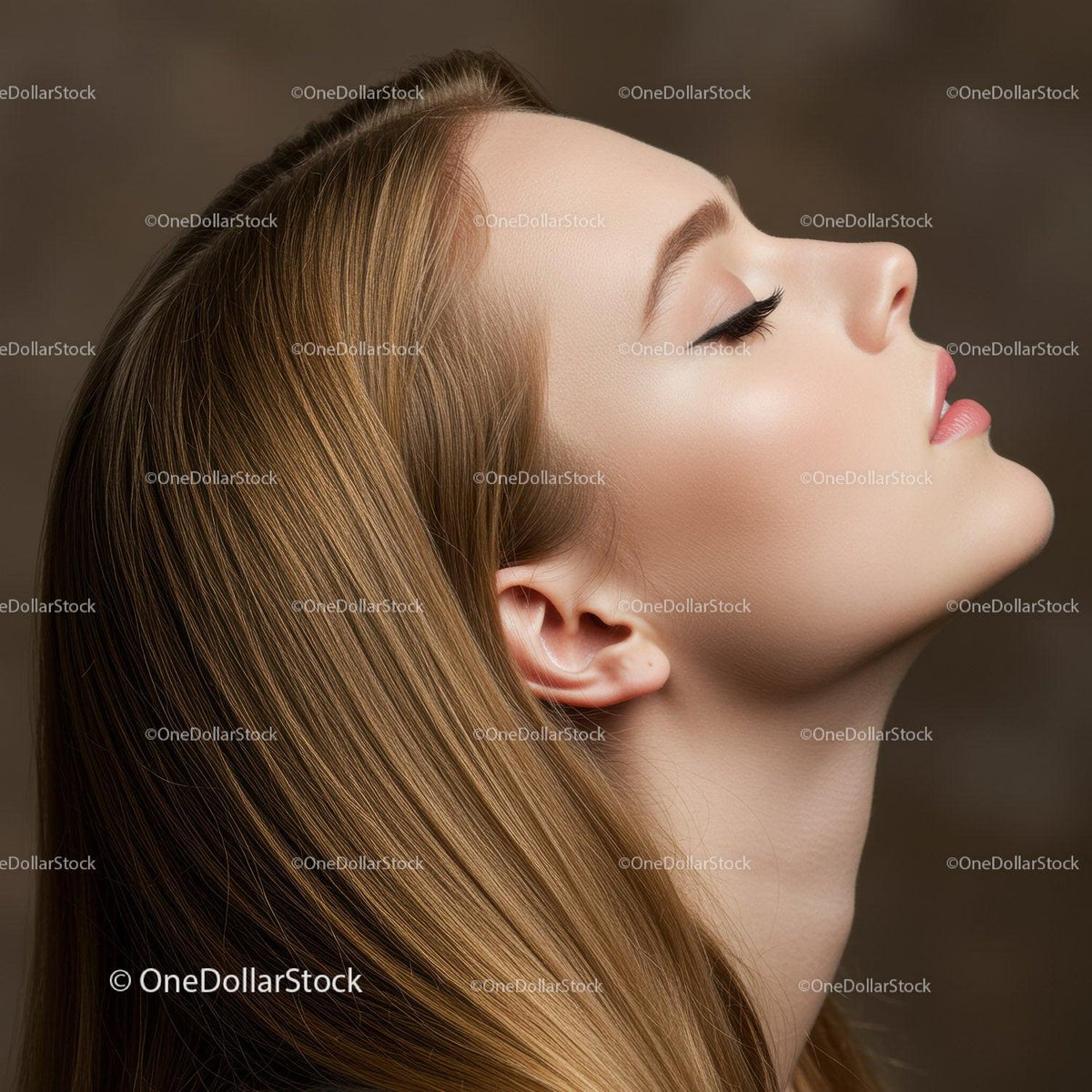 Profile of serene woman with long flowing hair
